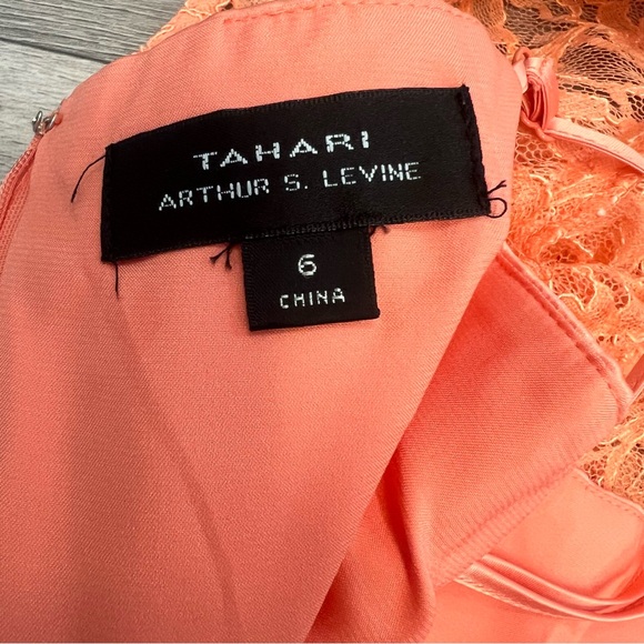 Tahari Arthur S Levine Coral Tangerine Lace Layered Belted Dress Women's Size 6 - Picture 11 of 14